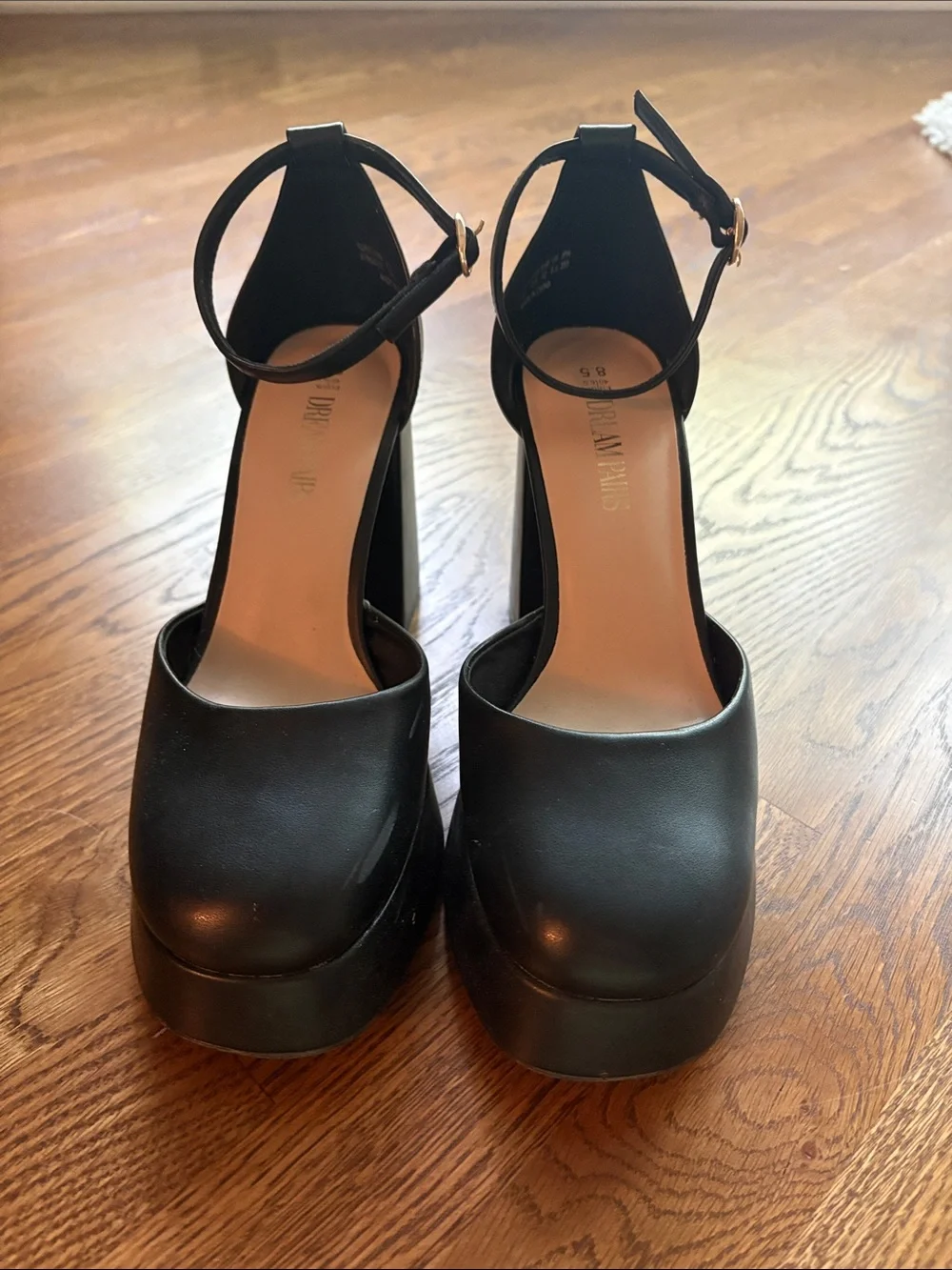 Dream Pairs Black Chunky Platform Ankle-Strap Pumps